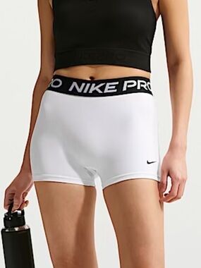 Nike White Compression Bike Shorts with Black Nike Pro Waistband